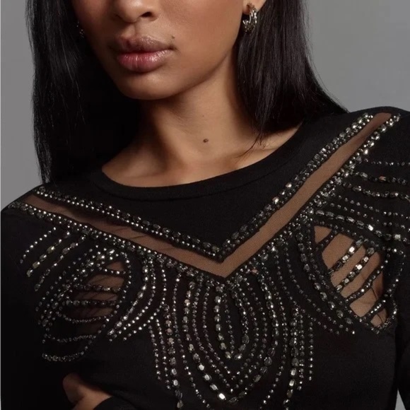 NWT ANTHROPOLOGIE LONG-SLEEVE BEADED APPLIQUÉ TOP Sz XL - Picture 4 of 16